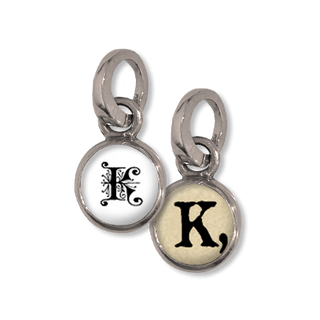 Initial Charm, K, initial, dot initial, bubble glass, charm, Small initial charm, K, Pick Up Sticks Jewelry, Collage charms, Photo jewelry, Vintage Photo charms, Photo charms, Pick Up Sticks Jewelry, Collage charms, Photo jewelry, Vintage Photo charm