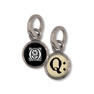 Initial Charm, Q, initial, dot initial, bubble glass, charm, Small initial charm, Q Pick Up Sticks Jewelry, Collage charms, Photo jewelry, Vintage Photo charms, Photo charms, Pick Up Sticks Jewelry, Collage charms, Photo jewelry, Vintage Photo charm